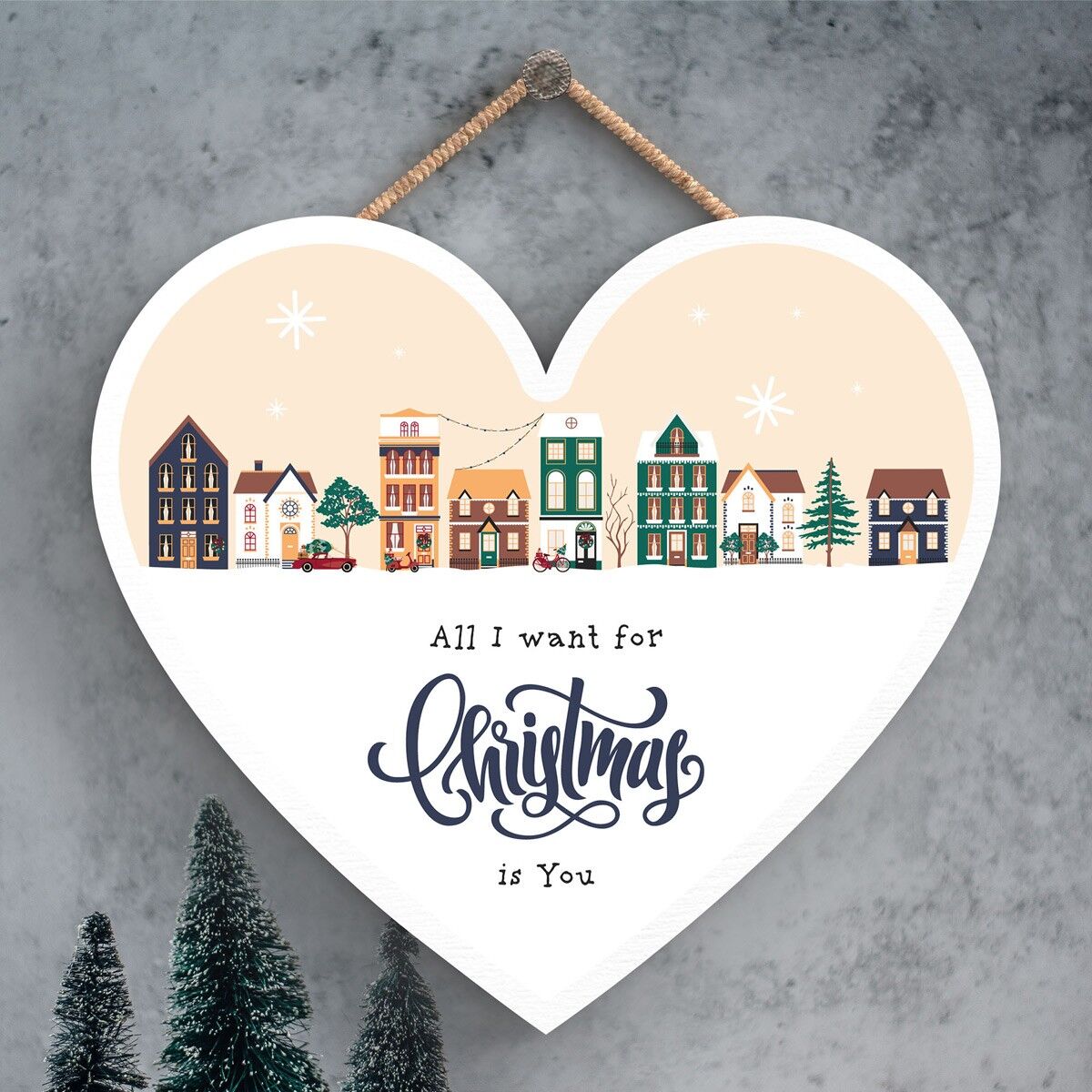 P6718 – All I Want For Christmas Is You Festliches Weihnachtsdekor mit Herz aus Holz