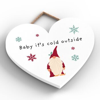 P6719 - Baby It's Cold Outside Gonk Festive Coeur en Bois Plaque Décor de Noël 2