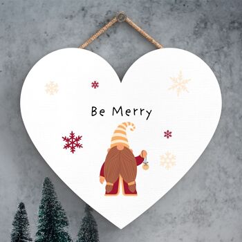 P6720 - Be Merry Gonk Festive Coeur en Bois Plaque Décor de Noël 1