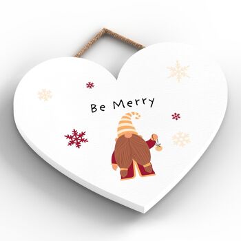 P6720 - Be Merry Gonk Festive Coeur en Bois Plaque Décor de Noël 2