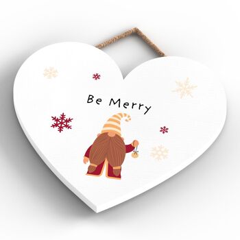 P6720 - Be Merry Gonk Festive Coeur en Bois Plaque Décor de Noël 4