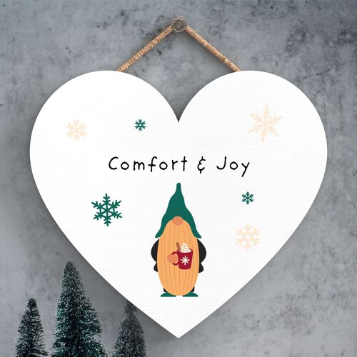 P6722 - Comfort And Joy Gonk Festive Wooden Heart Plaque Christmas Decor