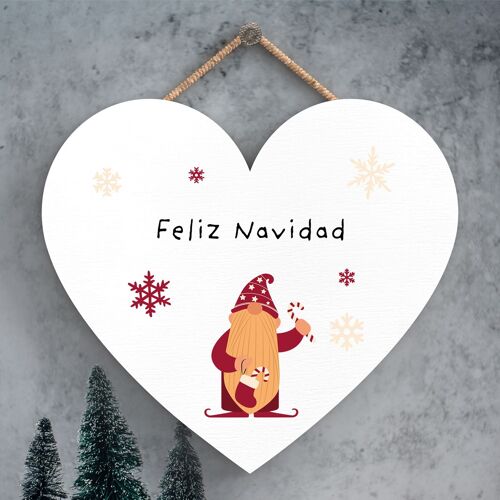 P6723 - Feliz Navidad Gonk Festive Wooden Heart Plaque Christmas Decor