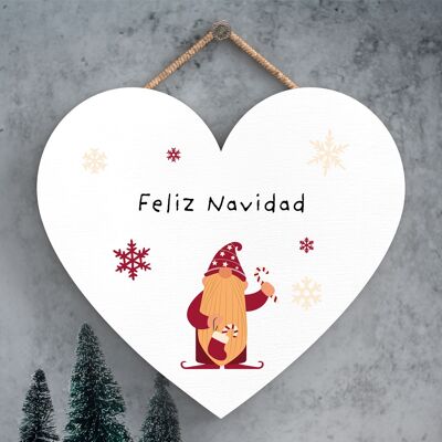 P6723 - Feliz Navidad Gonk Decorazione natalizia con cuore in legno festivo