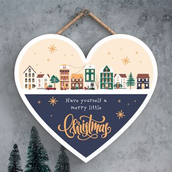 P6724 - Have A Merry Little Christmas Festive Coeur en bois Plaque Décoration de Noël 1