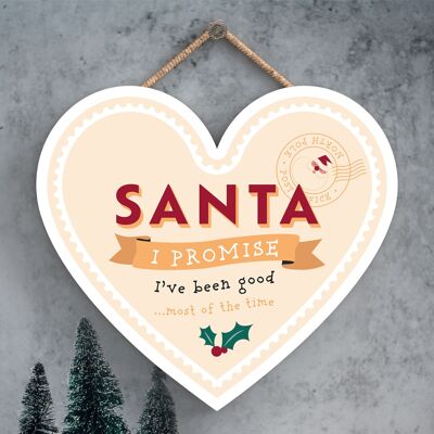 P6727 - I Promise I've Been Good Stamp Effect Festive Wooden Heart Plaque Christmas Decor