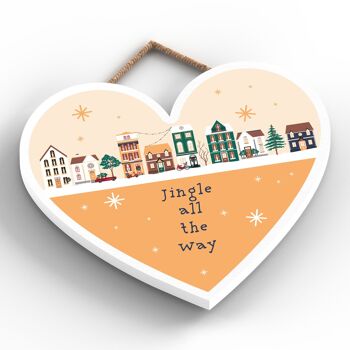 P6728 - Jingle All The Way Festive Street Scene Plaque de coeur en bois Décor de Noël 2