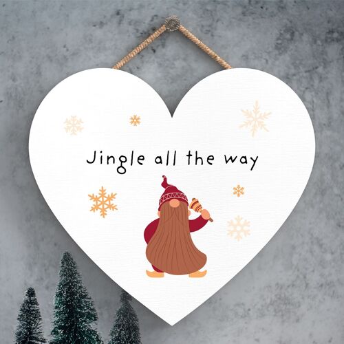 P6729 - Jingle All The Way Gonk Festive Wooden Heart Plaque Christmas Decor