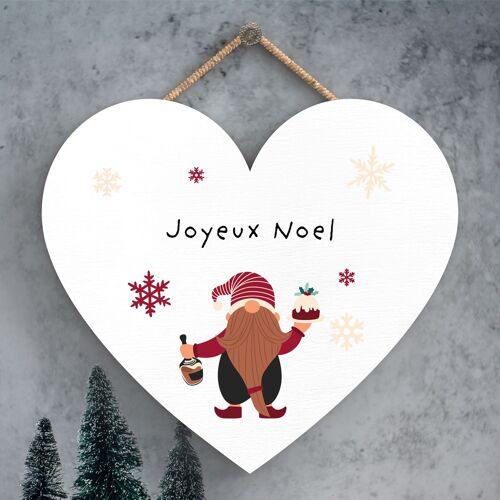 P6730 - Joyeux Noel Gonk Festive Wooden Heart Plaque Christmas Decor