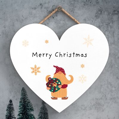 P6731 - Merry Christmas Gonk Festive Wooden Heart Plaque Christmas Decor