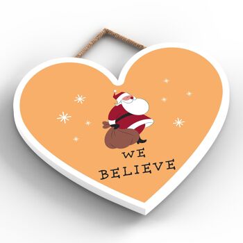 P6735 - We Belive Santa With Sack Festive Wooden Heart Plaque Christmas Decor 2