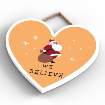 P6735 - We Belive Santa With Sack Festive Wooden Heart Plaque Christmas Decor 4
