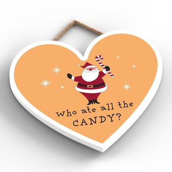 P6736 - Who Ate All The Candy Santa Festive Coeur en Bois Plaque Décor de Noël 2