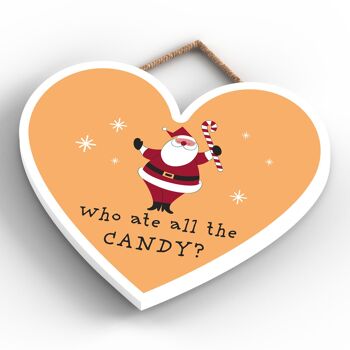 P6736 - Who Ate All The Candy Santa Festive Coeur en Bois Plaque Décor de Noël 4