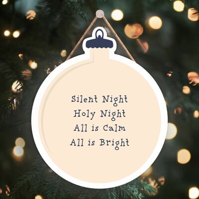 P6739 - Silent Night Holy Night Festive Wooden Bauble Plaque Christmas Decor