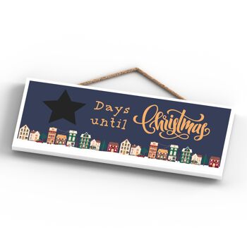 P6741 - Tableau Jours Jusqu'à Noël Bleu Scène de Rue Festive Plaque en Bois Décor de Noël 3