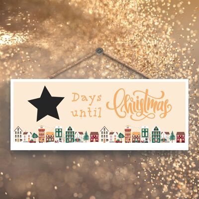 P6742 - Pizarra Días hasta Navidad Escena callejera dorada Placa de madera Decoración navideña