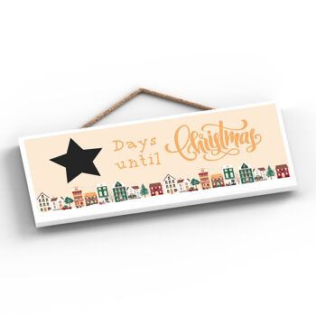 P6742 - Tableau Jours Jusqu'à Noël Or Scène de Rue Festive Plaque en Bois Décor de Noël 2