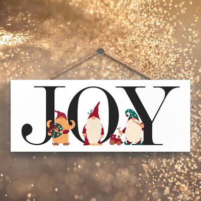 P6743 - Joy Trio Of Gonks Festive Wooden Heart Plaque Christmas Decor