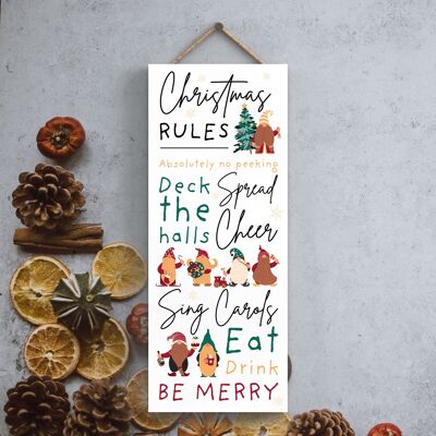 P6746 - Christmas Rules From The Gonks Festive Wooden Plaque Christmas Decor