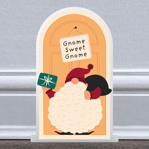 P6747 - Gnome Sweet Gnome Gonk Festive Standing Wooden Christmas Door Christmas Decor