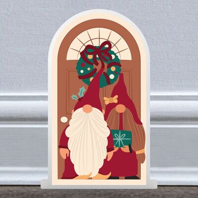 P6748 - His and Hers Gnomes Gonk Festive Standing Wooden Christmas Door Christmas Decor