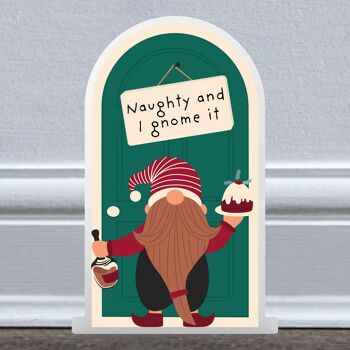 P6749 - Naughty And I Gnome It Gonk Festive Standing Christmas Door Christmas Decor 1