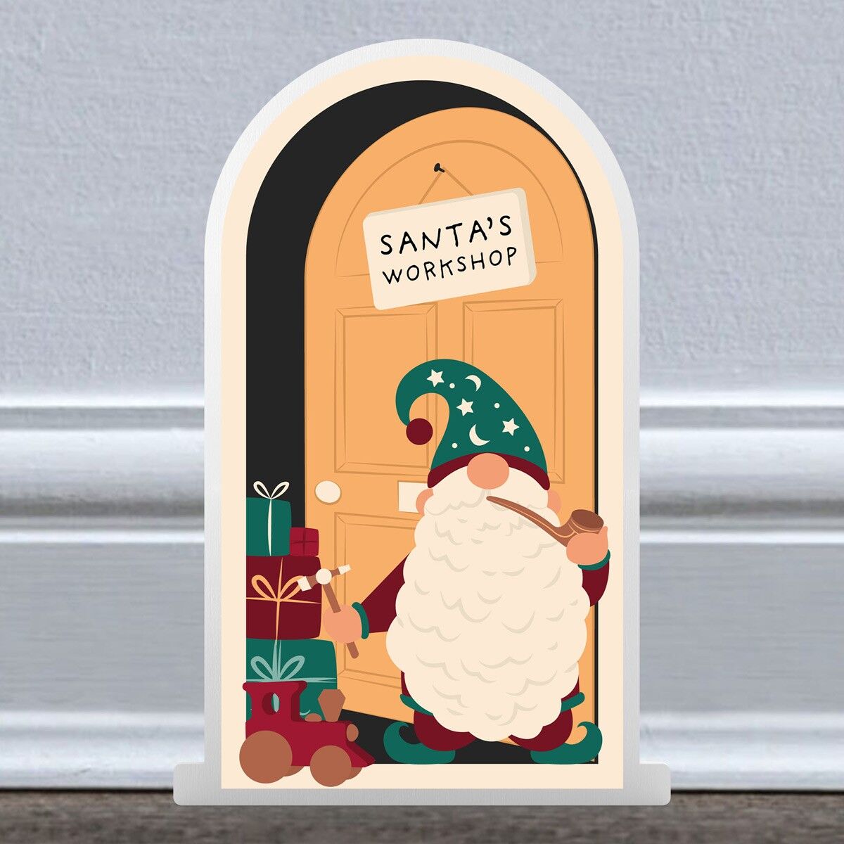 P6751 - Santas Workshop Gonk Festive Standing Wooden Christmas Door Christmas Decor
