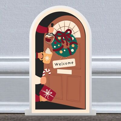 P6752 - Welcome Gnome Hands Gonk Festive Standing Wooden Christmas Door Christmas Decor