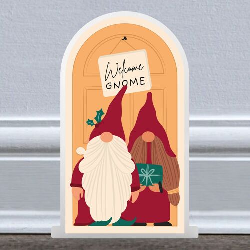P6753 - Welcome Gnome Gonk Festive Standing Wooden Christmas Door Christmas Decor