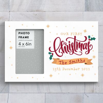 P6756 - Personalised First Christmas Festive Standing Wooden Picture Frame Christmas Decor