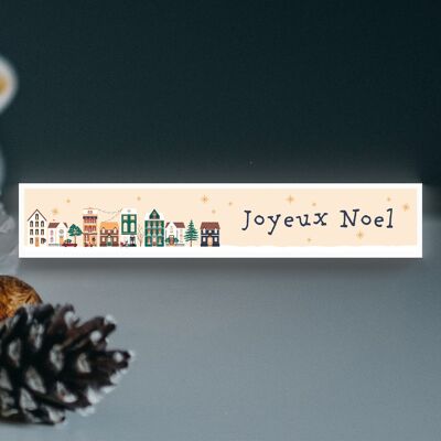 P6762 - Joyeux Noel Snowy Street Scene Festive Standing Wooden Block Decorazioni natalizie