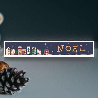 P6766 - Noel Snowy Street Scene Festive in piedi Blocco di legno Decorazioni natalizie