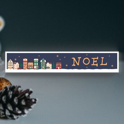 P6766 - Noel Snowy Street Scene Festive Standing Wooden Block Christmas Decor