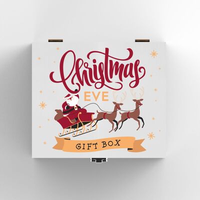P6771 - Christmas Eve Gift  Box Santa In Sleigh Festive Wooden Box Christmas Decor