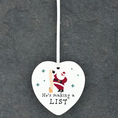 P6788 - Faire une liste Santa Festive Coeur en céramique Ornement Boule Décoration de Noël