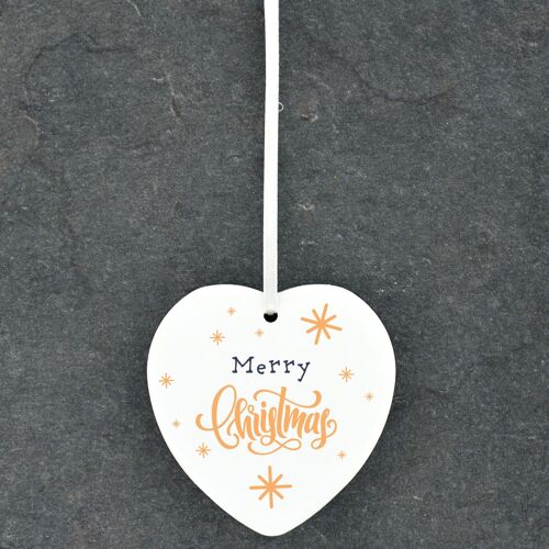 P6789 - Merry Christmas Festive Ceramic Heart Bauble Ornament Christmas Decor