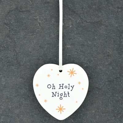 P6791 - Oh Holy Night Festive Ceramic Heart Bauble Ornament Christmas Decor