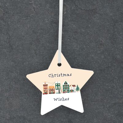 P6795 - Christmas Wishes Snowy Scene Festive Ceramic Star Bauble Ornament Christmas Decor