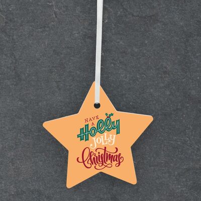 P6796 - Holly Jolly Christmas Festive Ceramic Star Bauble Ornament Decorazioni natalizie