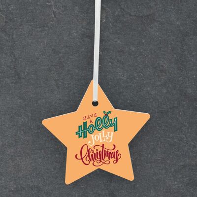 P6796 - Holly Jolly Christmas Festive Ceramic Star Bauble Ornament Christmas Decor