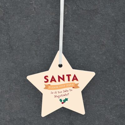 P6798 - Santa Please Stop Here Festive Ceramic Star Bauble Ornament Christmas Decor