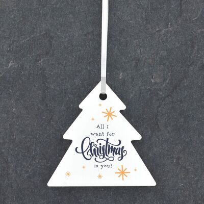 P6799 - All I Want For Christmas Festive Ceramic Tree Bauble Ornament Christmas Decor