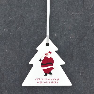 P6801 – Christmas Cheer Welcome, festliche Keramik-Baumkugel, Weihnachtsdekoration