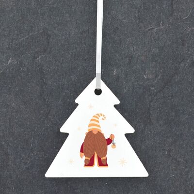 P6803 - Gonk Gnome Babiole Festive Ornement de Boule d'Arbre en Céramique Décor de Noël