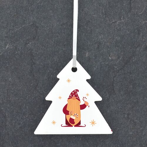 P6805 - Gonk Gnome Candy Cane Festive Ceramic Tree Bauble Ornament Christmas Decor