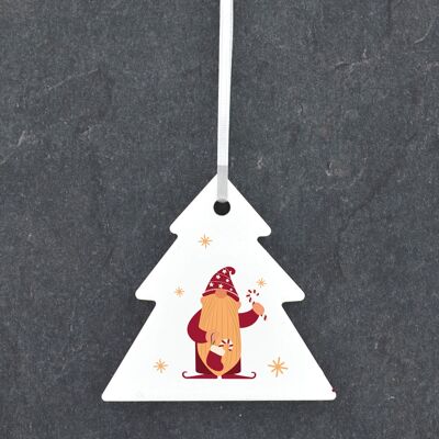 P6805 - Gonk Gnomo Bastoncino di zucchero Festivo Ornamento di pallina di albero in ceramica Decorazioni natalizie