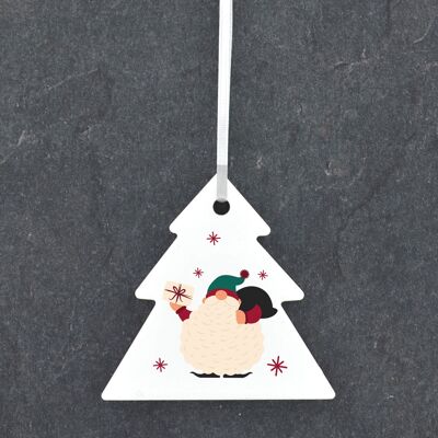 P6807 - Gonk Gnome Presents Festive Ceramic Tree Bauble Ornament Christmas Decor