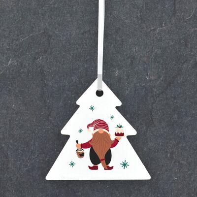 P6808 - Gonk Gnome Christmas Pudding Festive Ceramic Tree Bauble Ornament Decorazioni natalizie