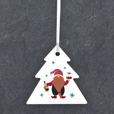 P6808 - Gonk Gnome Christmas Pudding Festive Ceramic Tree Bauble Ornament Christmas Decor